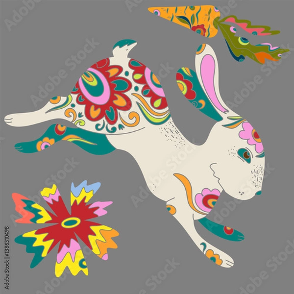Fototapeta happy easter, folk art style, vector element