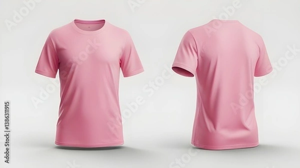 Fototapeta Blank Desert Pink #FFD3D3 t-shirt mockup isolated on white background. only Front view of empty tee template design. Clean fabric cloth for football or style outfit mock up.