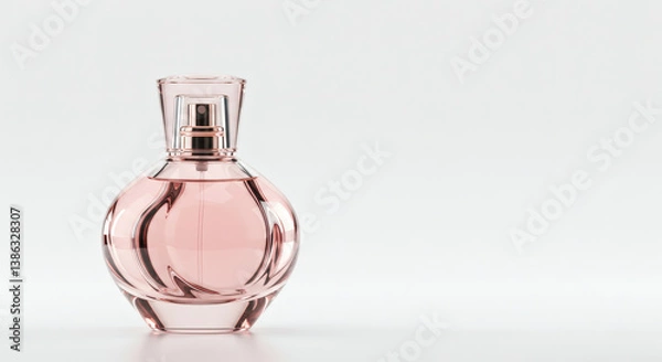 Fototapeta Elegant Pink Perfume Bottle on White Background  Aromatic Fragrance Image