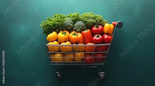Obraz Fresh Produce in a Shopping Cart A Vibrant Display of Vegetables for Healthy Eating and Grocer