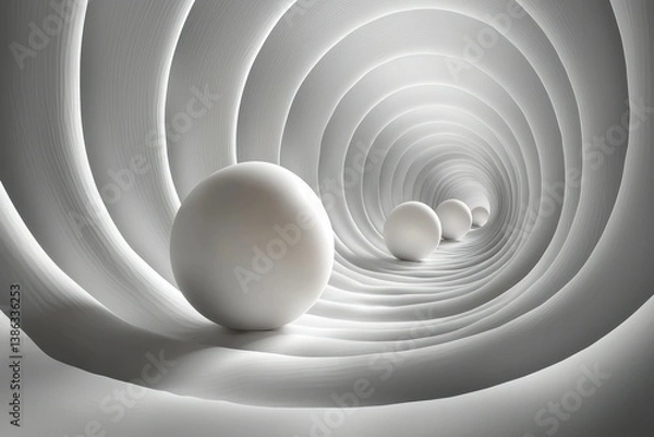 Fototapeta Abstract White Tunnel with Spheres: A Journey into Depth and Perspective