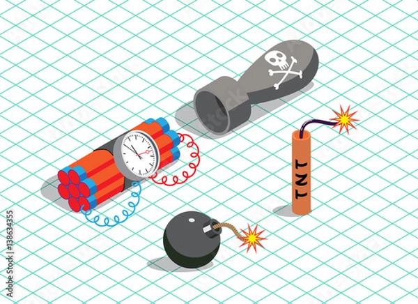 Obraz Vector illustration isometric bomb icon collection.