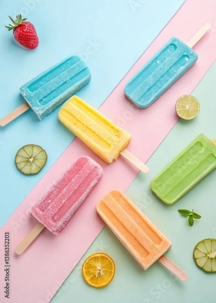 Obraz Bright popsicles on vibrant pastel background
