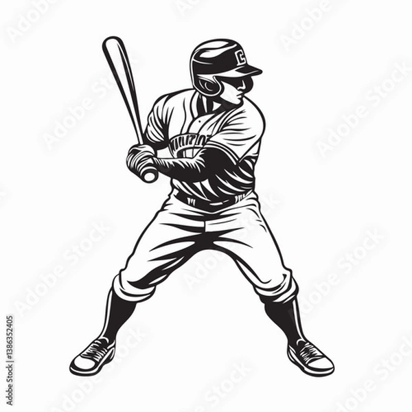 Fototapeta Baseball Player Vector Image. Batting Baseball Player Silhouette Vector.