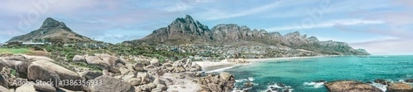 Obraz Cape Town, South Africa with Table mountain, Camps Bay and the 12 Apostles - Breathtaking travel panorama with misty sky