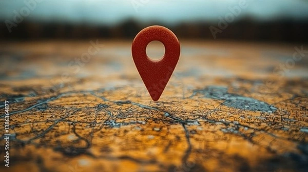 Fototapeta Finding Your Way: A Red Location Marker on an Antique Map