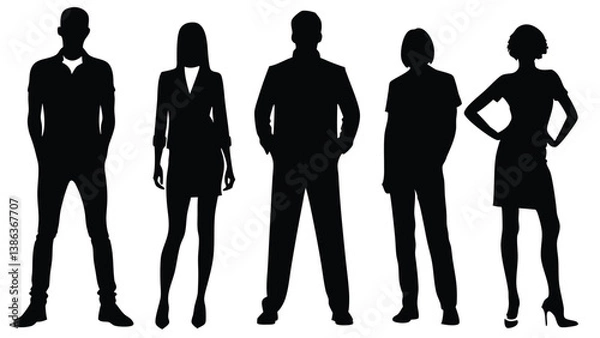 Fototapeta Silhouette of a Diverse Business Team Standing Together in a Row