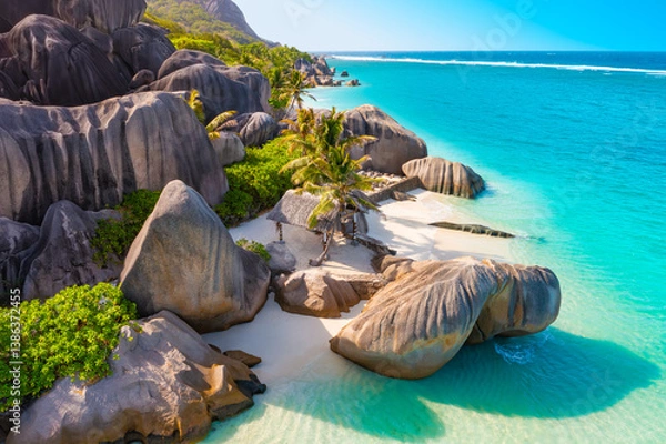Obraz Anse Source D'Argent - the most beautiful beach of Seychelles. La Digue Island, Seychelles