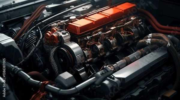 Obraz A photo of a car engine being repaired.