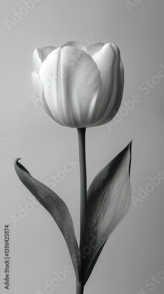 Fototapeta Monochromatic Elegance: A Single White Tulip in Black and White Photography