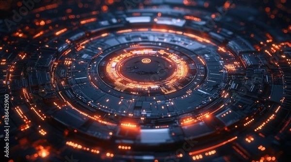 Fototapeta Abstract Futuristic Technology Background: Glowing Circuitry
