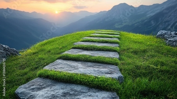 Fototapeta Serene Mountaintop Path: A Journey to Tranquility