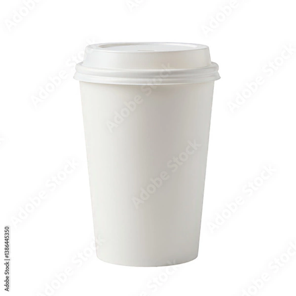 Obraz Tall white disposable paper coffee cup with lid.
