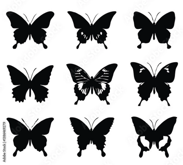 Obraz collection of butterflies silhouette 