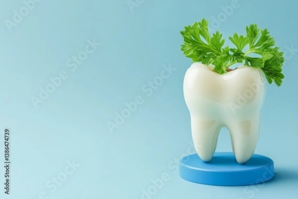 Fototapeta Dental zoom on tooth with food stuck - caries and gum disease concept