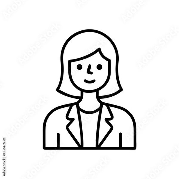 Fototapeta Female data scientist in lab coat, black and white line art, tech and analytics profession icon