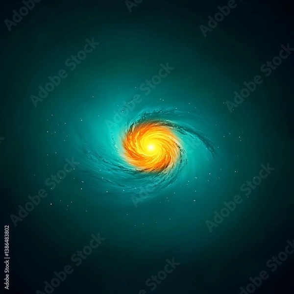 Fototapeta Spiral Galaxy with Glowing Core on green Background