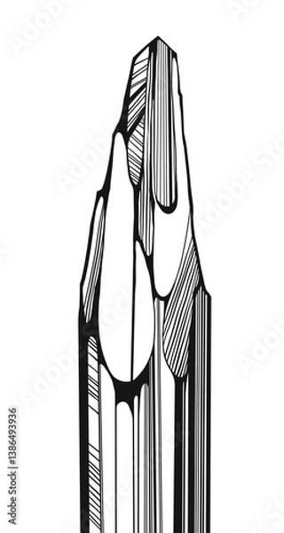 Obraz Macro illustration of sharpened pencil tips with graphic contour lines and bold contrast. Stylized hand-drawn composition emphasizing shape and structure in minimal black and white.