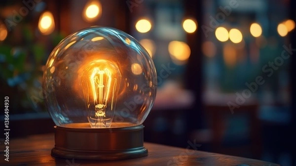 Fototapeta Vintage electric bulb encased in glass, illuminating a dim, ambient space