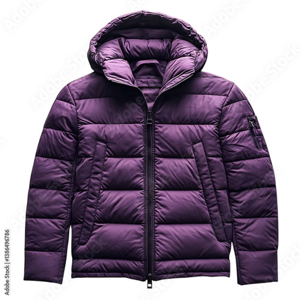 Obraz Quilted Puffer Jacket in Dark Purple with Detachable Feature Isolated on Transparent Background