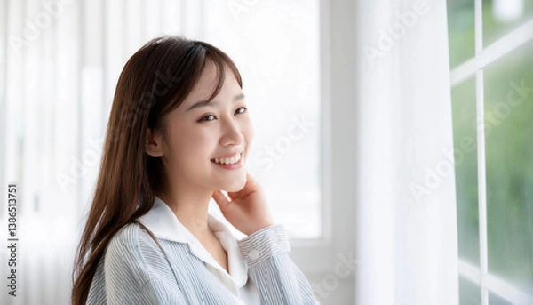 Obraz 日本人女性の横顔。光が斜めから差し込んでいる