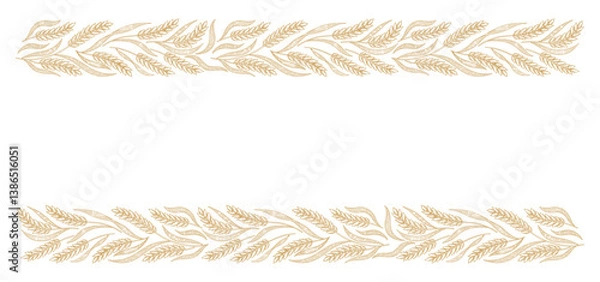 Fototapeta Hand-drawn wheat border with rustic leaves