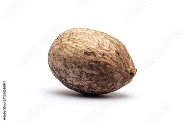 Fototapeta Close Up of a Single Dry Coconut with Detailed Texture on White