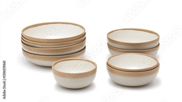 Fototapeta Stacked Ceramic Bowls in Various Sizes for Culinary Use