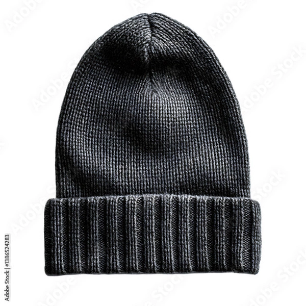 Obraz Classic Double Layer Gray Beanie Isolated on Transparent Background
