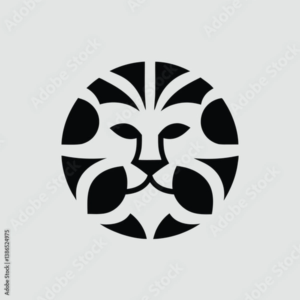 Fototapeta lion face  line art black white vector logo