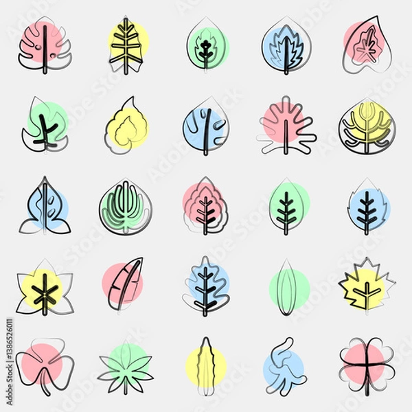 Fototapeta Icon set of leaves. Plant leaves elements. Icon in color spot style.