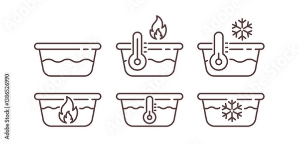 Fototapeta Washing Basin Water Temperature Icons for Clothing Labels. Editable Line Art Vector.