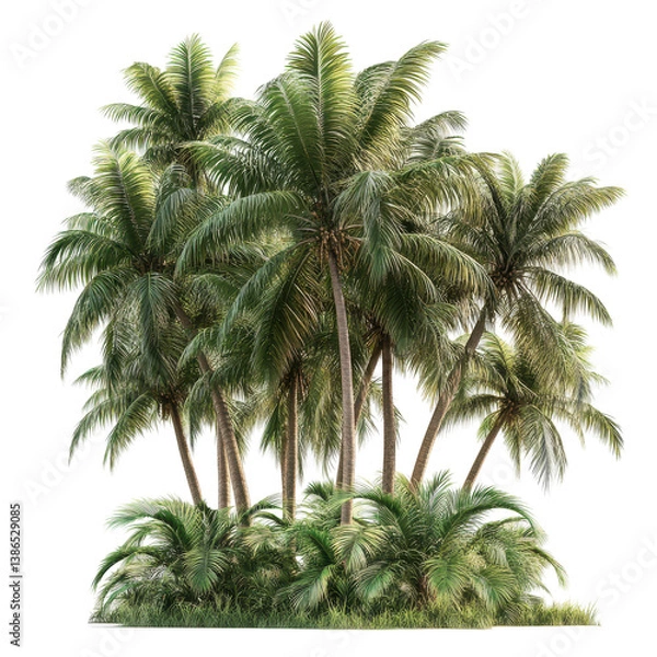 Fototapeta Lush Tropical Palm Grove Island Paradise isolated on transparent background