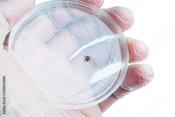 Obraz Encephalitis Infected Tick Parasite Insect Laboratory Tube Glass Vial Science Medical Research Isolated on White. Encephalitis Virus or Lyme Borreliosis Disease Infectious Dermacentor Tick Macro.