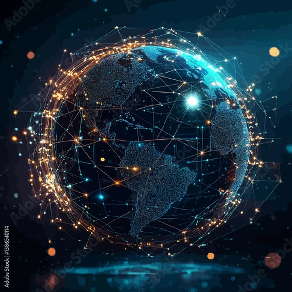Fototapeta Global Network Connection Technology Around Earth