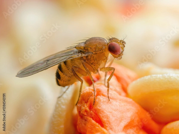 Obraz Tropical Fruit Fly Drosophila Diptera Parasite Insect Pest on Fruit Macro