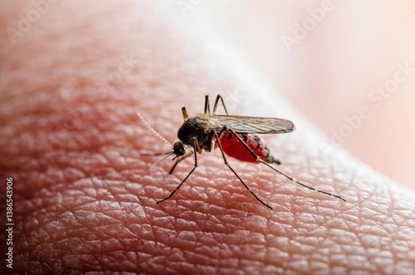 Obraz Malaria Infected Mosquito Bite. Leishmaniasis, Encephalitis, Yellow Fever, Dengue, Malaria Disease, Mayaro or Zika Virus Infectious Culex Mosquitoe Parasite Insect Macro.