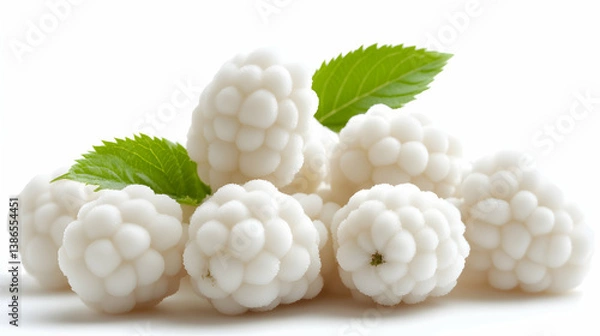 Obraz Closeup of Fresh White Raspberries with Green Leaves