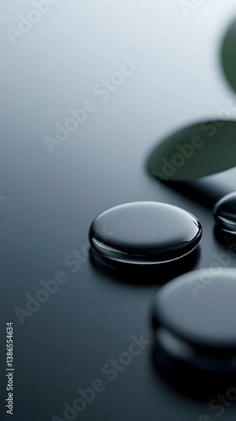Obraz Dark Grey and Black Smooth Stones on Reflective Surface