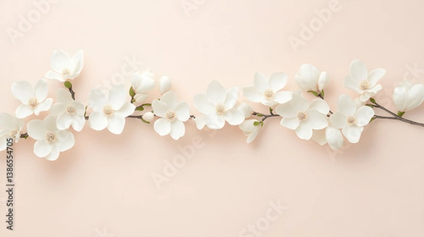 Obraz Delicate White Blossoms on a Branch Against a Soft Pink Background