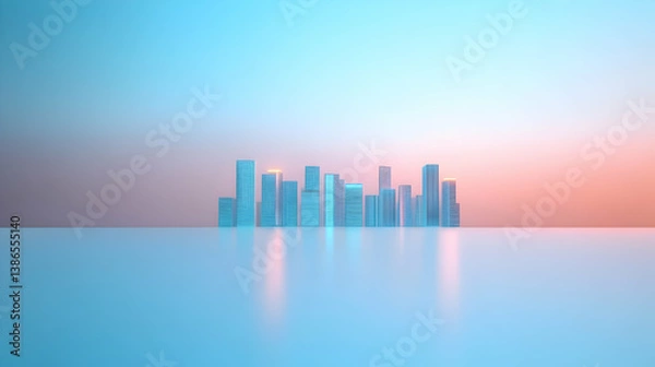 Obraz Futuristic Cityscape at Sunset Pastel Colors Minimalist Design