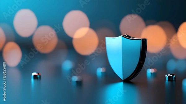 Obraz Metallic Blue Shield on Dark Background with Bokeh Lights