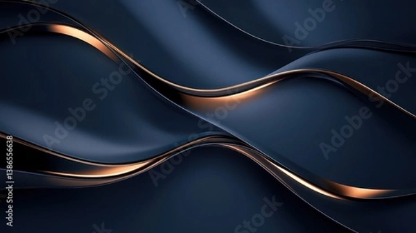 Obraz Abstract dark navy and gold wavy surface background
