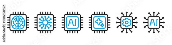 Obraz Artificial Intelligence Processor Chip Icons Set