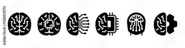 Fototapeta AI Brain Glyph Icons Set for Neural Network Chip and Technology