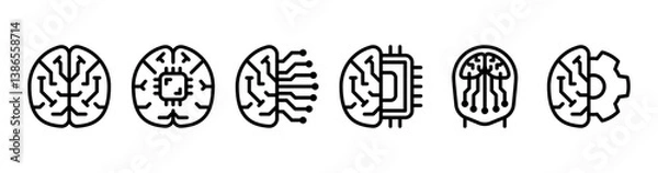 Fototapeta AI Brain Line Icons Set for Neural Network Chip and Technology