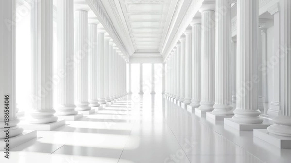 Fototapeta Endless White Corridor with Columns: A Pathway to Architectural Grandeur