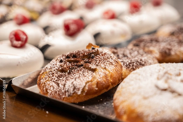 Fototapeta Italian pastry sweet cookie selections on a tray for the guests to eat