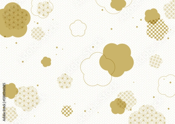 Obraz 和風 花 金色 グラフィック フレーム 背景素材