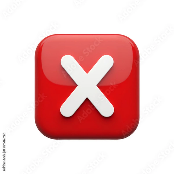 Fototapeta Red Square Cancel Icon, White X, Transparent Background.